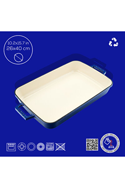 Lava Cast Rectangular Rosto and Oven Tray Cast Iron Monolithic Double Handle Edition Series Size 26x