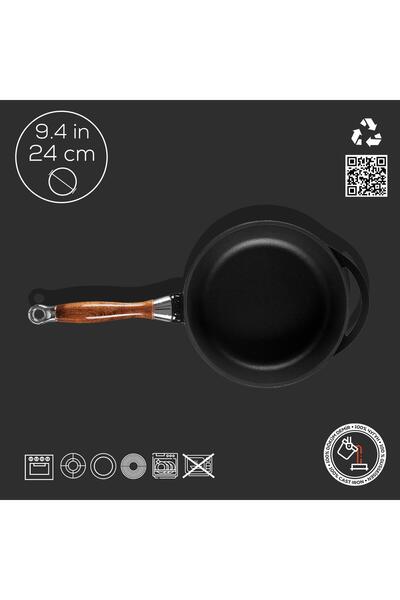 Lava Döküm Yuvarlak Kızartma Tavası Döküm Demir Sök - Tak Ahşap Sap Çap(Ø)24cm