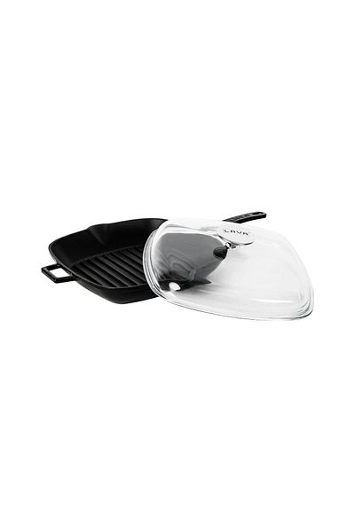 Lava 26x26cm Square Grill Pan - Glass Lid, Iron Solid Handle Casting