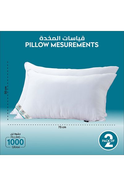 Donetella 2- Piece 1000 Grams 50X75 Cms Mid Loft Hotel Pillow Microfiber Top-Luxury Down Alternative Filling