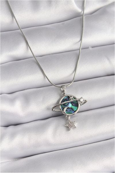 Skygo 316L Steel Silver Color Chain Zircon Stone Planet Model Women's Necklace - Tj-Bko9478