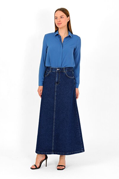 vl vellichor YÜKSEK BEL A KESİM DENİM ETEK Koyu Mavi