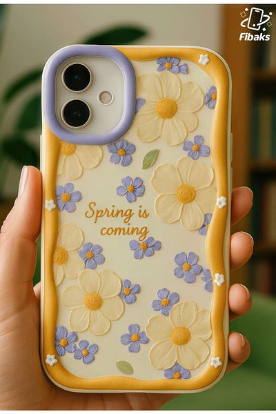Fibaks جراب لهاتف Apple iPhone 16 بتصميم منقوش على شكل زهرة الأقحوان وغطاء سيليكون ملون لحماية الكاميرا