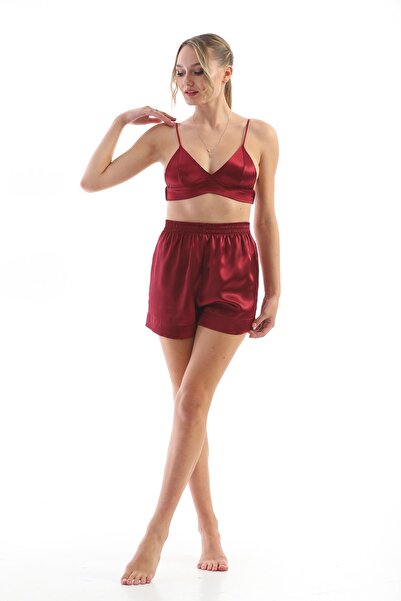 Laperissa Set de pijamale elegante cu bretele, din satin țesut, de culoare bu...