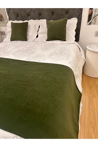 Becenhouse Комплект пътеки за легло, двойна патица, зелена, за дома и хотели, 1 пътека за легло и 2 възглавници