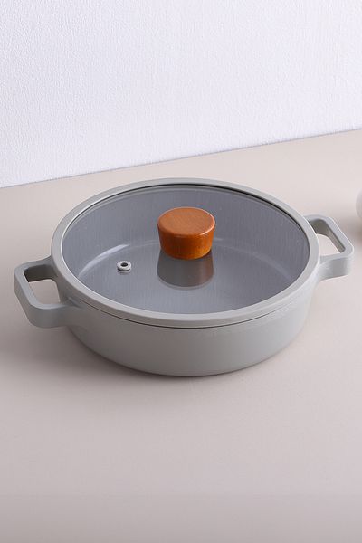 NEOFLAM Fika Glass Covered Aluminum Shallow Pot 26 cm Gray