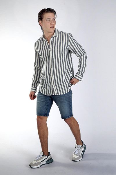 Lee Cooper Ανδρικό υφαντό πουκάμισο Cizjo Ecru-Navy Blue