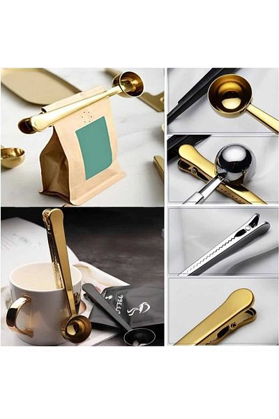 elfnur 1Pcs Stainless Steel Coffee Scoop Multifunctional Clip Kitchen Flour Sugar Measure Coffee Scale
