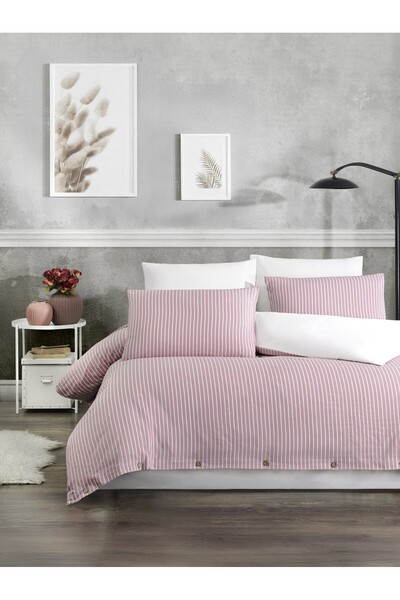 VİENNA طقم غطاء لحاف قطن مخطط مزدوج - G.kurusu/200x220 سم/ملاءات وغطاء وسادة ...