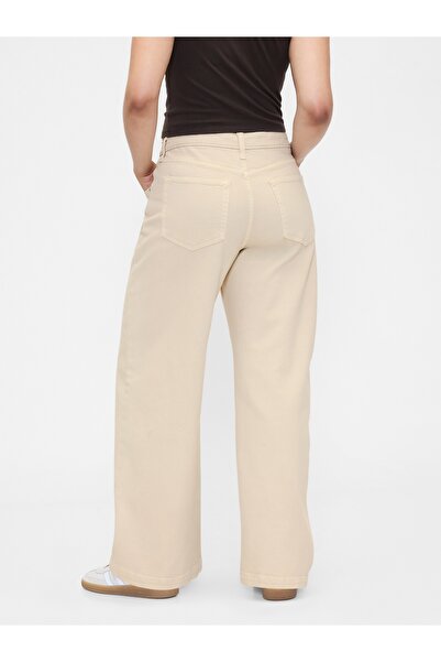 GAP Kadın Bej High Rise Stride Wide-Leg Jean Pantolon