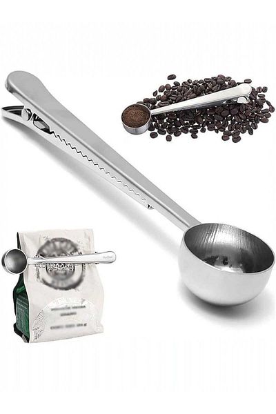elfnur 1Pcs Stainless Steel Coffee Scoop Multifunctional Clip Kitchen Flour Sugar Measure Coffee Scale