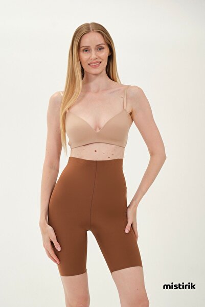 MİSTİRİK Porfy Model Bermuda Non-Marking Shorts Seamless Corset Fabric Shorts Biker Shorts Coffee Color