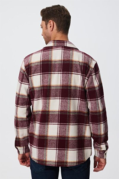 Lee Cooper Ανδρικό Πουκάμισο Wilf με Μακρυμάνικο Υφασμάτινο Μπορντό-Λευκό Καρό