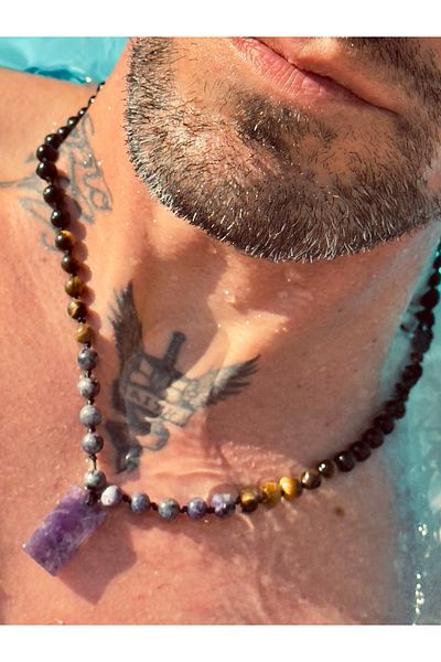 CAPO by Aytaç Yamaç Amethyst Variscite Tiger's Eye Onyx Natural Stone Men's Necklace
