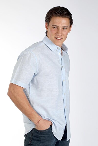 Lee Cooper Ανδρικό κοντομάνικο υφαντό πουκάμισο Andre γαλάζιο