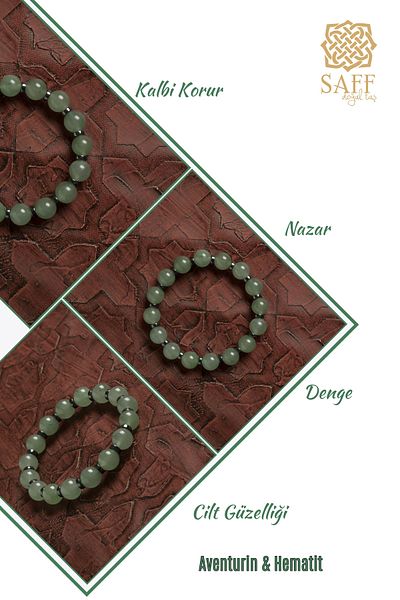 Saff Doğal Taş Certified Natural Aventurine & Hematite Stone Bracelet