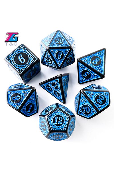 Choice Blue Dnd Dice Set Polyhedral Dice High Quality Plastic Dice Set Unique Patterns Amazing Retro Font S