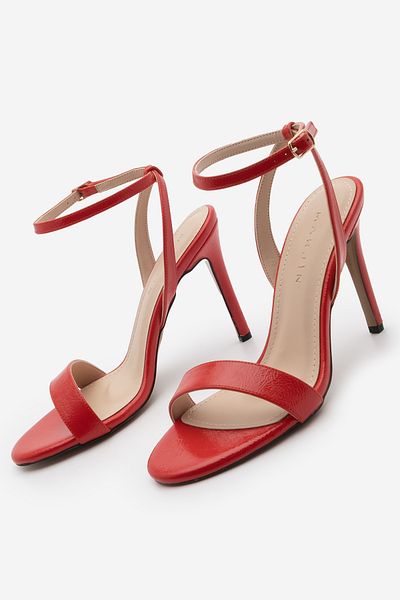 Marjin Women's Oval Toe Ankle Strap Heeled Sandals Fertis Red Patent Leather
