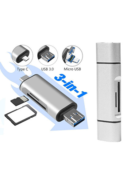 Daytona ADS-307 3 Portlu Type-C Usb3.0 Çevirici Sd Kart Mikrosd Kart Okuyucu Çevirici Adaptör