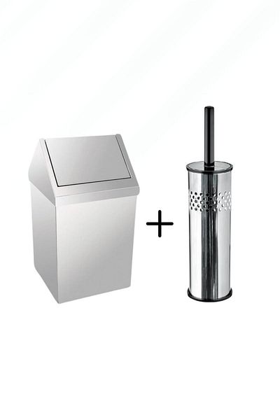 Palex Stainless Chrome Bathroom Set 6Lt Trash Can and Toilet Bowl Brush Two in One