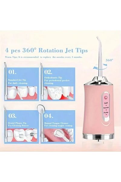 Choice Pink Portable Smart Electric Oral Irrigator Water Flosser 4 Jets 3 Modes Rechargeable Dental Water J