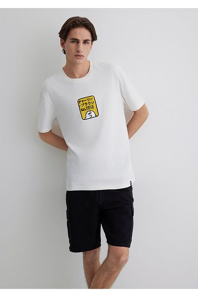 Mavi Peanuts Printed Ecru T-Shirt Loose Fit / Loose Relaxed Cut 0612659-70057