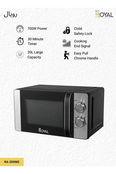 Royal Manual Microwave Oven, 6 Power Leves, 30 Min Timer, Child Safety-lock, 20 L 700 W Ra-20xm2 Black