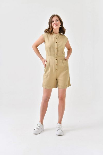 Park Karon Women's Button Detail Judge Collar Jumpsuit