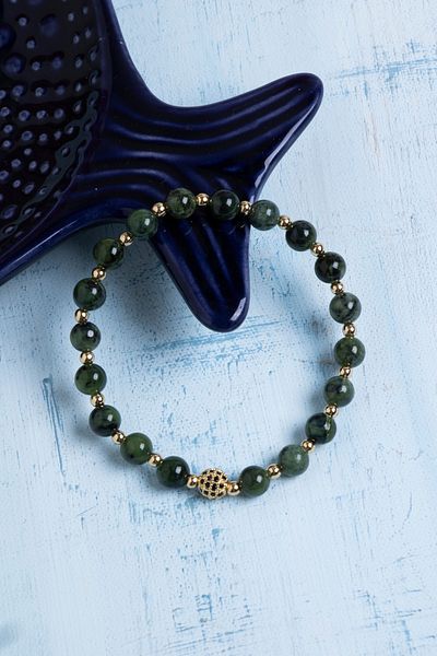 Deniz Doğal Taş Certified Jade and Hematite Natural Stone Bracelet – Gold Detailed