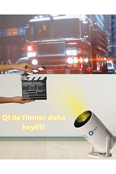 Q1TECH Taşınabilir Android Projeksiyon Wifi Destekli Akıllı Sinema Projektör Ultra Hdsinema Projeksiyon1080