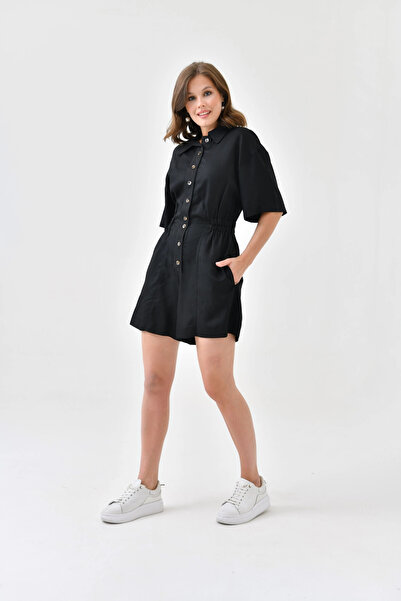 Park Karon Жіночий комбінезон з короткими рукавами, еластичним поясом і ґудзиками