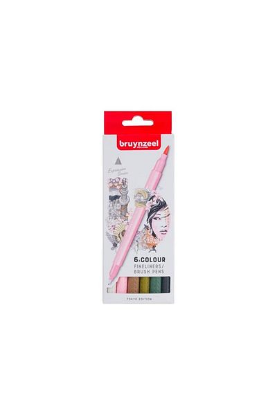 Bruynzeel Fineliner-brush Tokyo Set of 6 Double-Sided Pens 60325106
