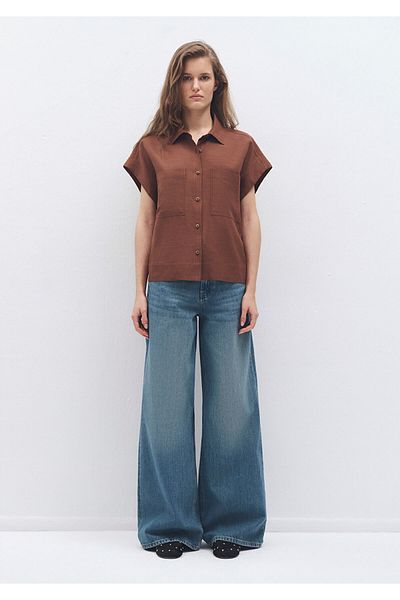 Mavi Λινάρι μεικτό καφέ πουκάμισο Loose Fit / Loose Relaxed Fit 1211090 -90437