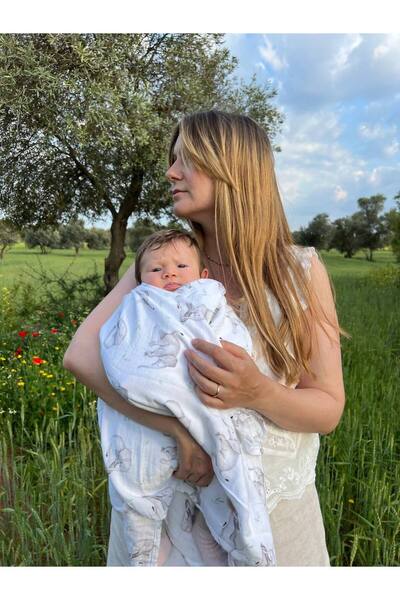 Caline Baby قماش موسلين مطبوع رقمي بطبقتين بنمط الفيل - 120*120 سم