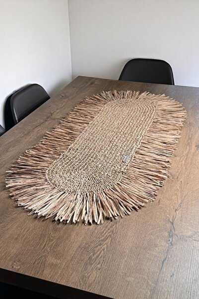 Doryan Home Scandinavian - Kağıt Raffia Örgü Püsküllü Saçaklı Oval Dekoratif ...