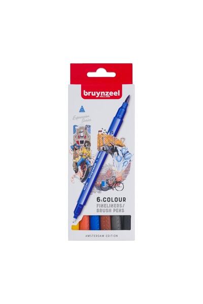 Bruynzeel Fineliner / Brush Pen Double Sided Pen Set 6 Colors Amsterdam