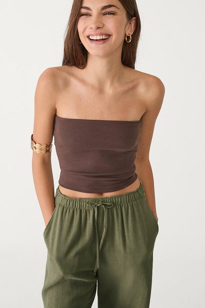 VODENS Linen Blended Loose Cut Khaki Green Trousers