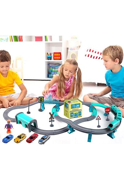 indiggo Electric Train Toy Set, Citytrain, Includes 92 Pieces, With Station, Turquoise