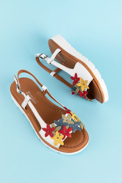Gondol Women's Genuine Leather Floral Sandals Mlk.4086