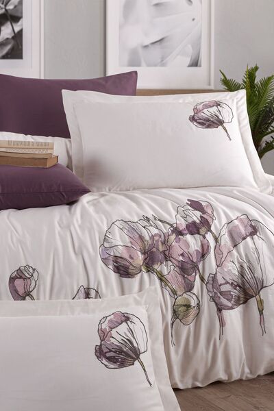 MARİBOR Tulipa - 100% Cotton Satin Embroidered Duvet Cover Set