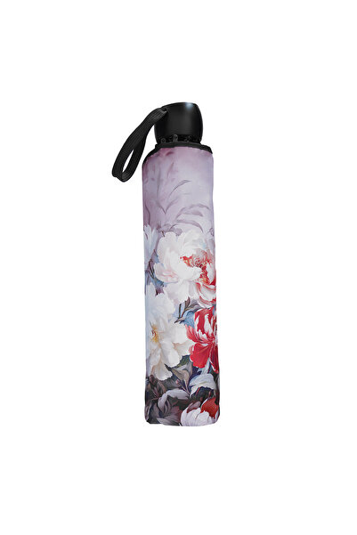 Wexta Uv 50 Dışı Ve Içi Büyük Çiçek Desenli 8 Telli Şemsiye Bordo