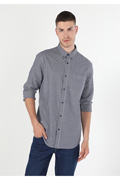 Colin's Regular Fit Shirt Neck Kareli Erkek Lacivert Uzun Kol Gömlek