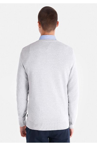 Colin's Pulover alb pentru bărbați, cu gât rotund, jacquard