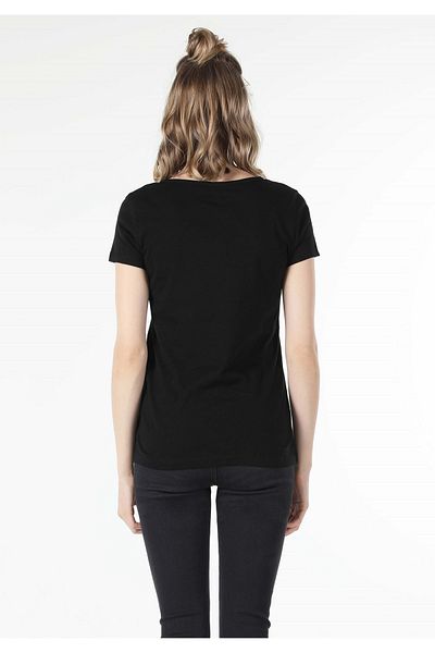 Colin's Tricou negru cu mânecă scurtă pentru femei, cu decolteu în V, cu croiala normală, Cl 1034536