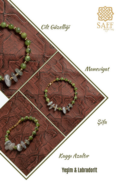 Saff Doğal Taş Sertifikalı Doğal Yeşim & Labradorit Taşı Bileklik