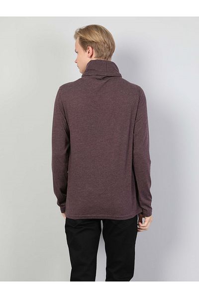 Colin's Tricou mov cu mânecă lungă pentru bărbați, cu jumătate de gât țesut