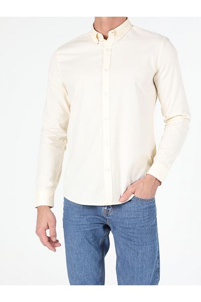 Colin's Slim Fit Shirt Neck Plain Men's Yellow Long Sleeve Shirt