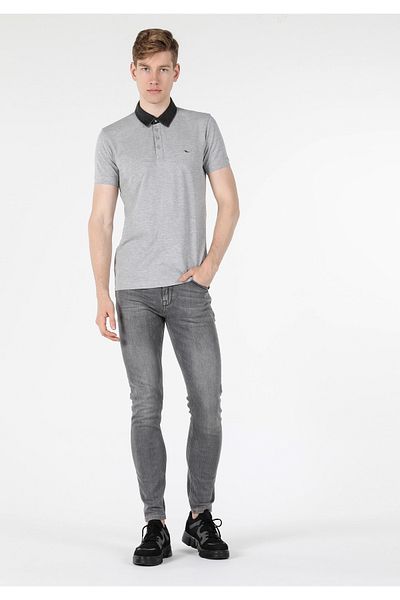 Colin's Slim Fit Polo Collar Men's Grey Polo Short Sleeve Cl1033370