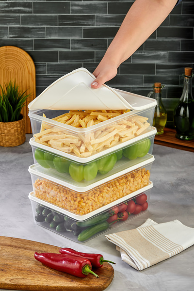 Espas Home Freshkeep Storage Container Set of 10 Suitable for Microwave and Deep Freezer - White / 10*4000 ml