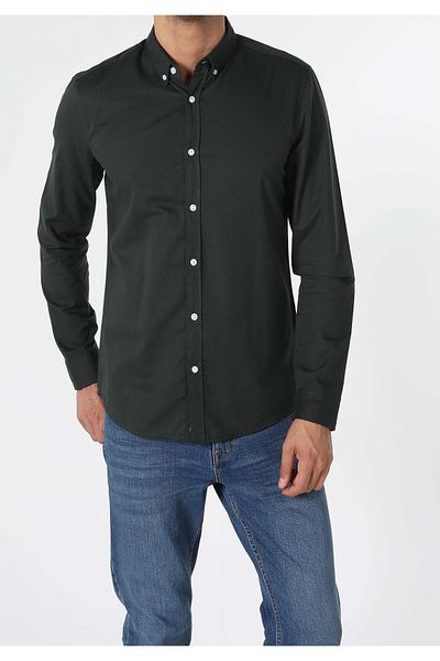 Colin's Slim Fit Shirt Neck Plain Men's Green Long Sleeve Shirt